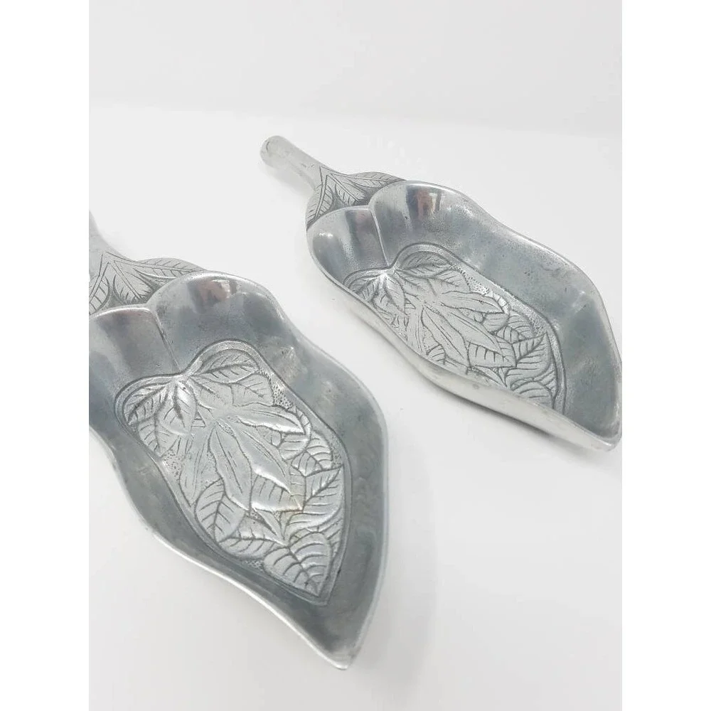 Vtg 1978 Aluminum Arthur Court leaf shaped dish bowl platter tray set‎ of 2 farm